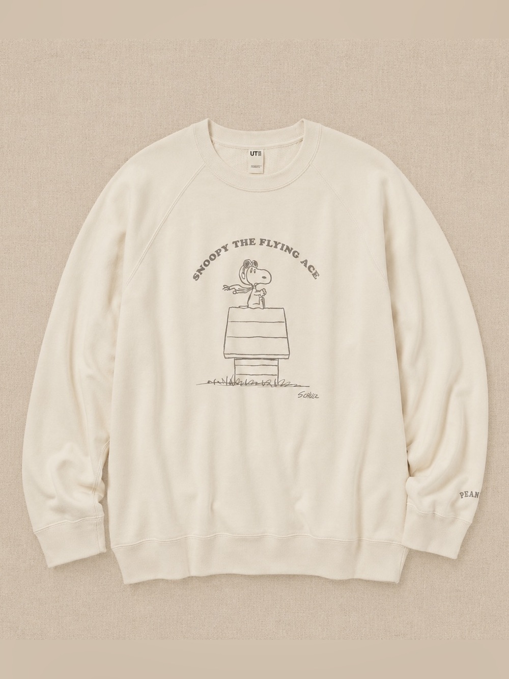 UNIQLO UT Peanuts "Snoopy Flying Ace" Crewneck Sweatshirt | Cream | XS
